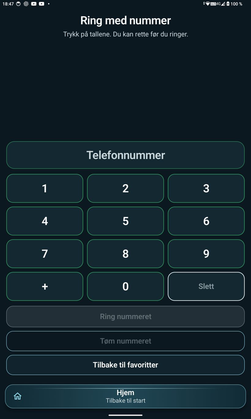 Nummertastaturet i Flyt, med store taster og god avstand